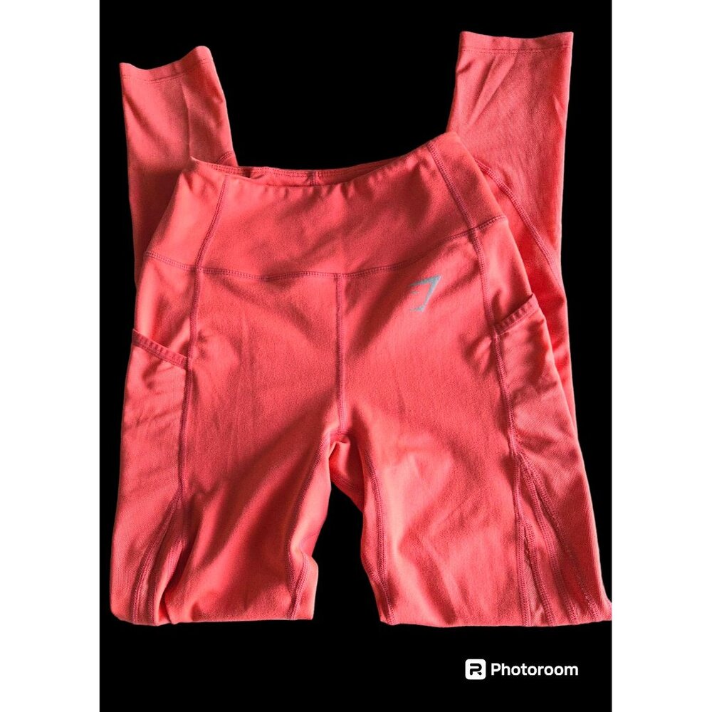 Women's Gymshark Exercise Workout Leggings Sz XS Orange Side Pockets EUC